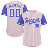 Custom Grey Blue Raglan Sleeves Blue Authentic Baseball Jersey